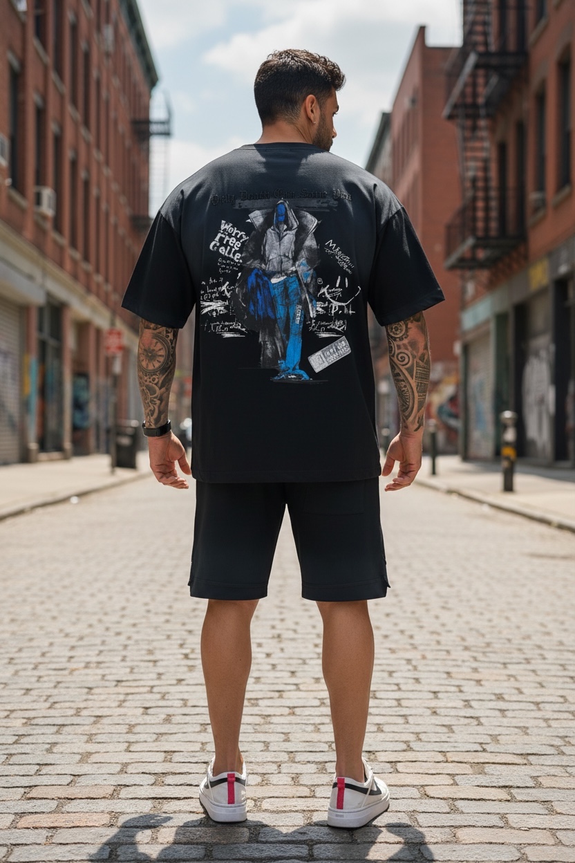 Compleu de vara tricou + pantaloni negru imprimeu pe spate 033 56-2