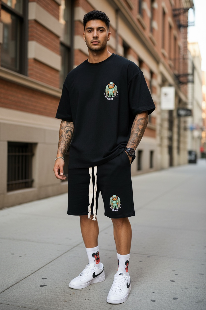 Compleu de vara triocu + pantaloni negru oversize S100 i7-4.1