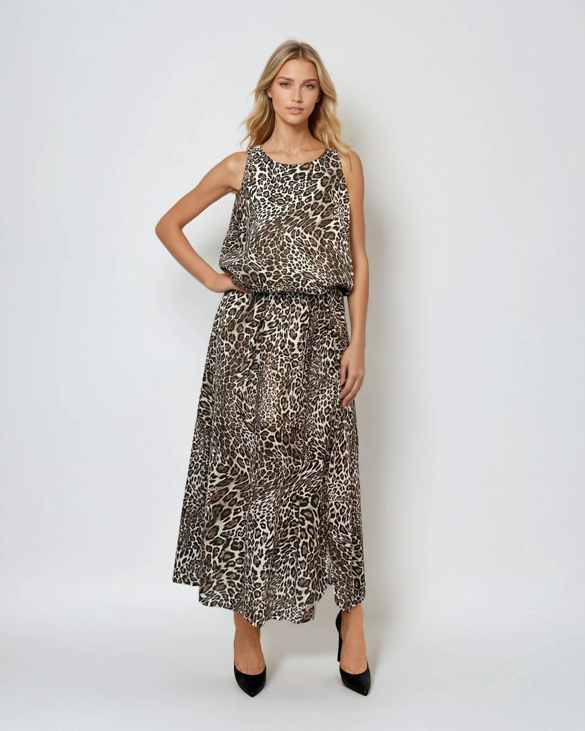 Compleu maieu și fustă largă animal print cu crăpătură animal print - Unica S-L