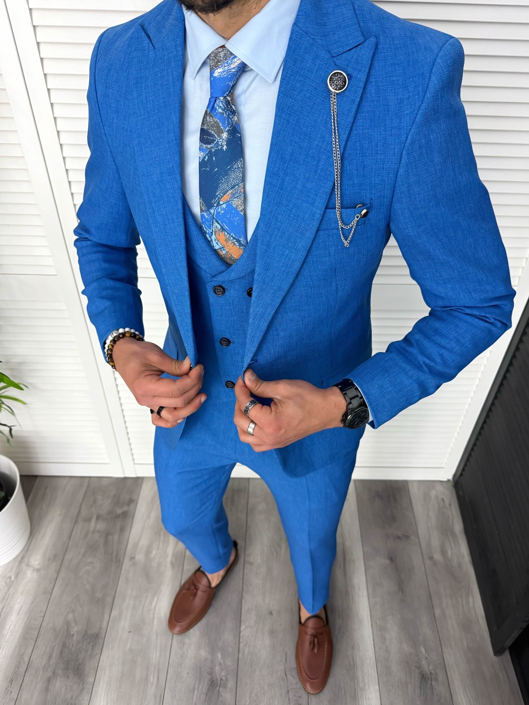 Costum barbati slim fit 3 piese albastru 11843 29-4.3