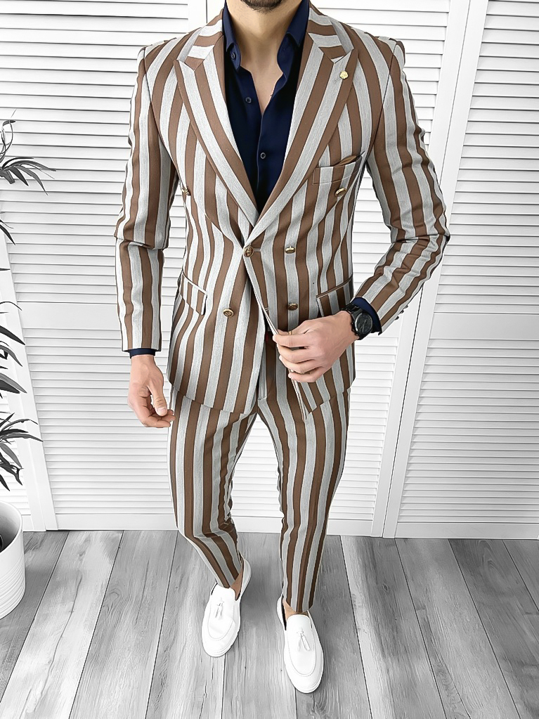 Costum barbati slim fit in carouri sacou + pantaloni 1077 X9