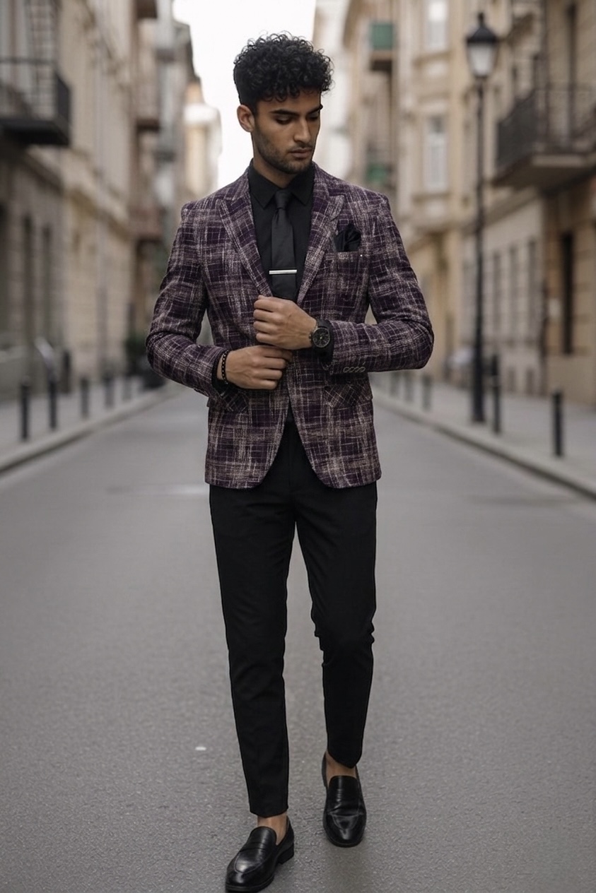 Costum barbati slim fit sacou pantaloni vesta cravata batista 13201
