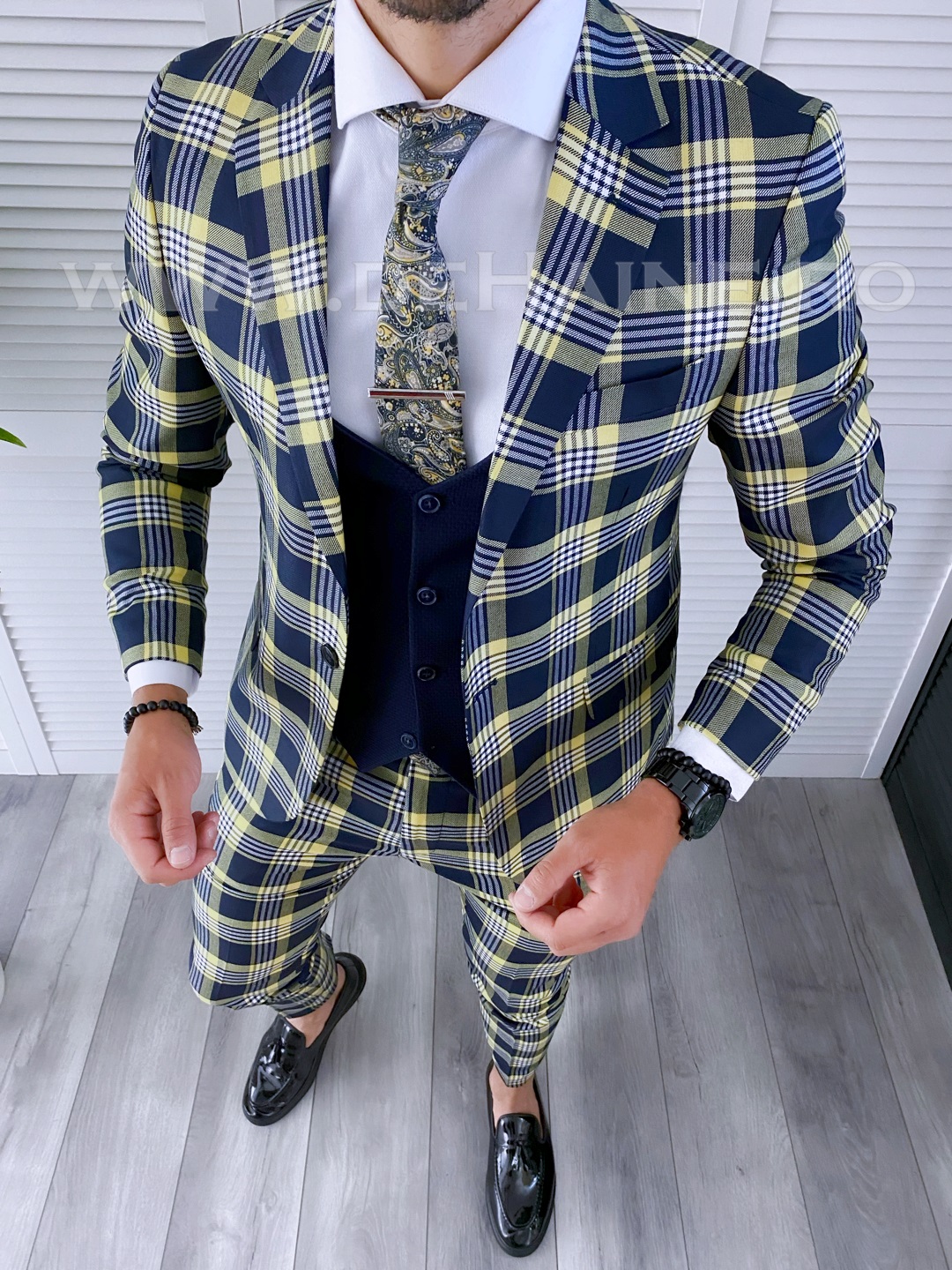 Costum barbati slim fit + Vesta B4222 D3-4.1