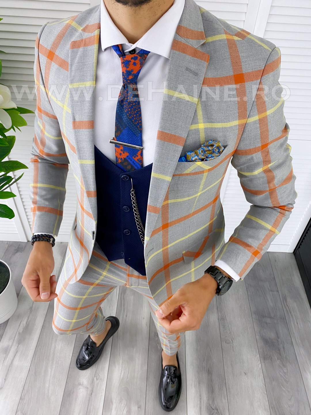 Costum barbati slim fit + Vesta bleumarin B5381 D3-3.2