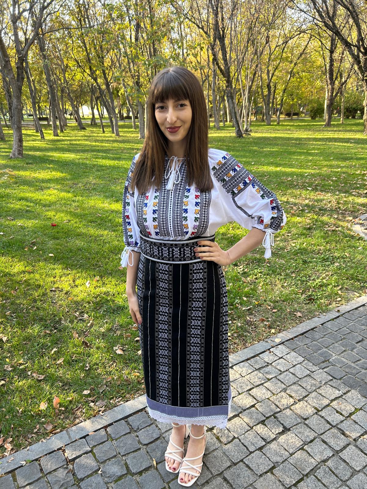 Costum tradițional, Ie damă / Catrință tradițională și brâu TM1490 amurg - XXL