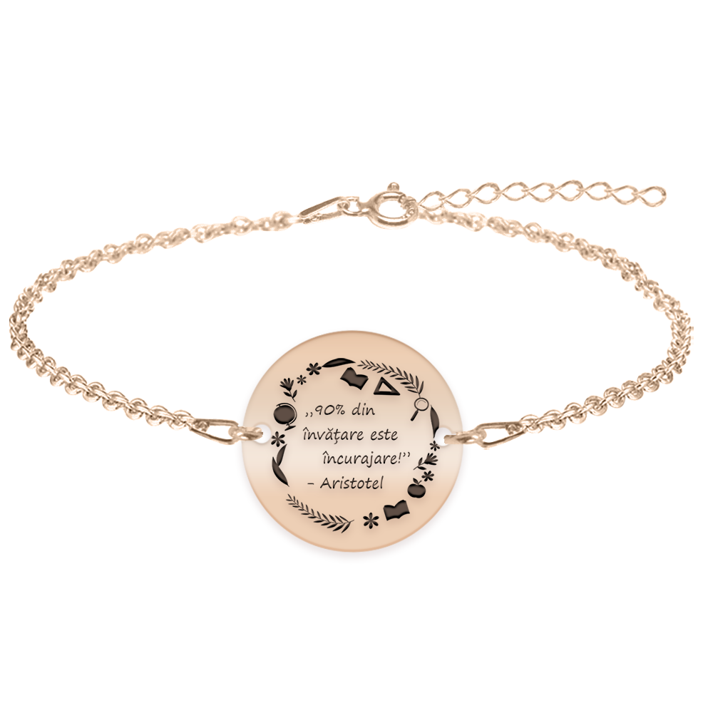 Courage - Bratara personalizata "90% din invatare este incurajare" din argint 925 placat cu aur roz