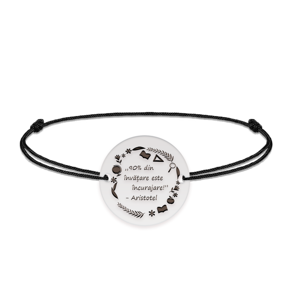 Courage - Bratara personalizata snur "90% din invatare este incurajare" din argint 925