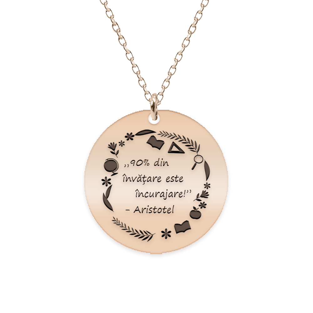 Courage - Colier personalizat "90% din invatare este incurajare" din argint 925 placat cu aur roz