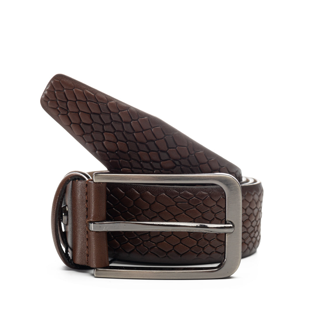 Curea barbati din piele naturala maro Snake - 125 cm