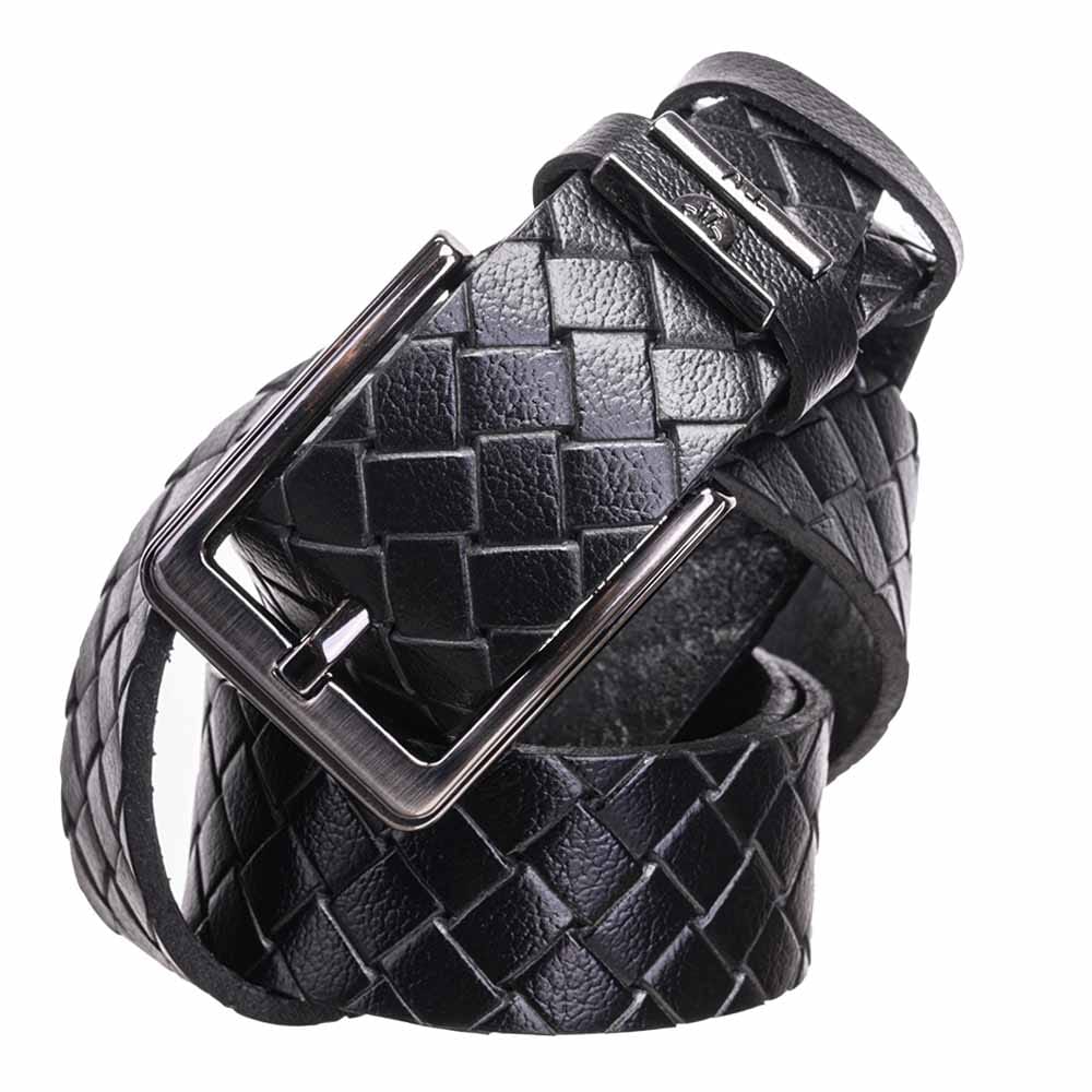 Curea barbati din piele naturala neagra Braid Night - 135 cm
