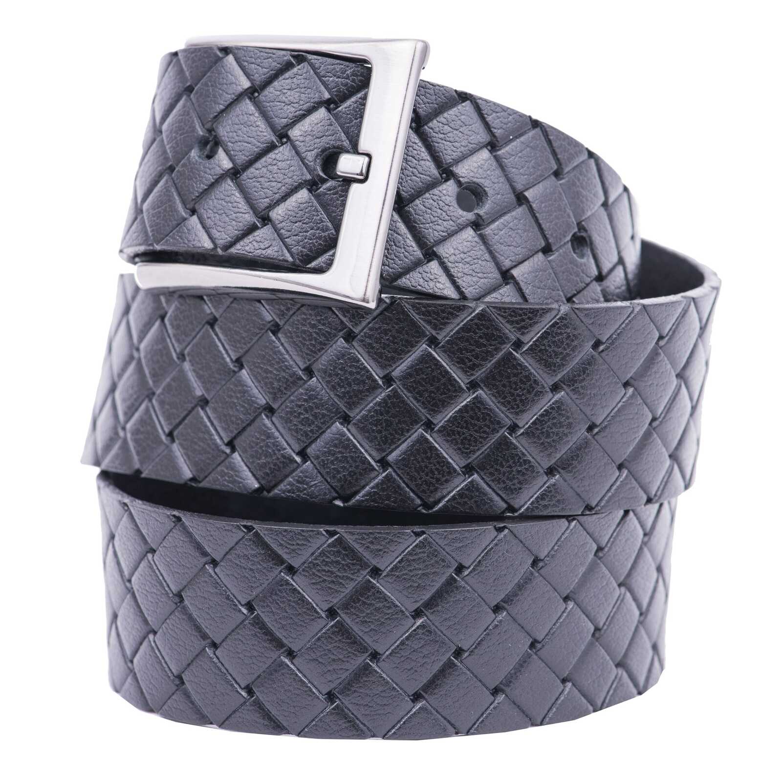 Curea barbati din piele naturala neagra Night Braid - 125-cm
