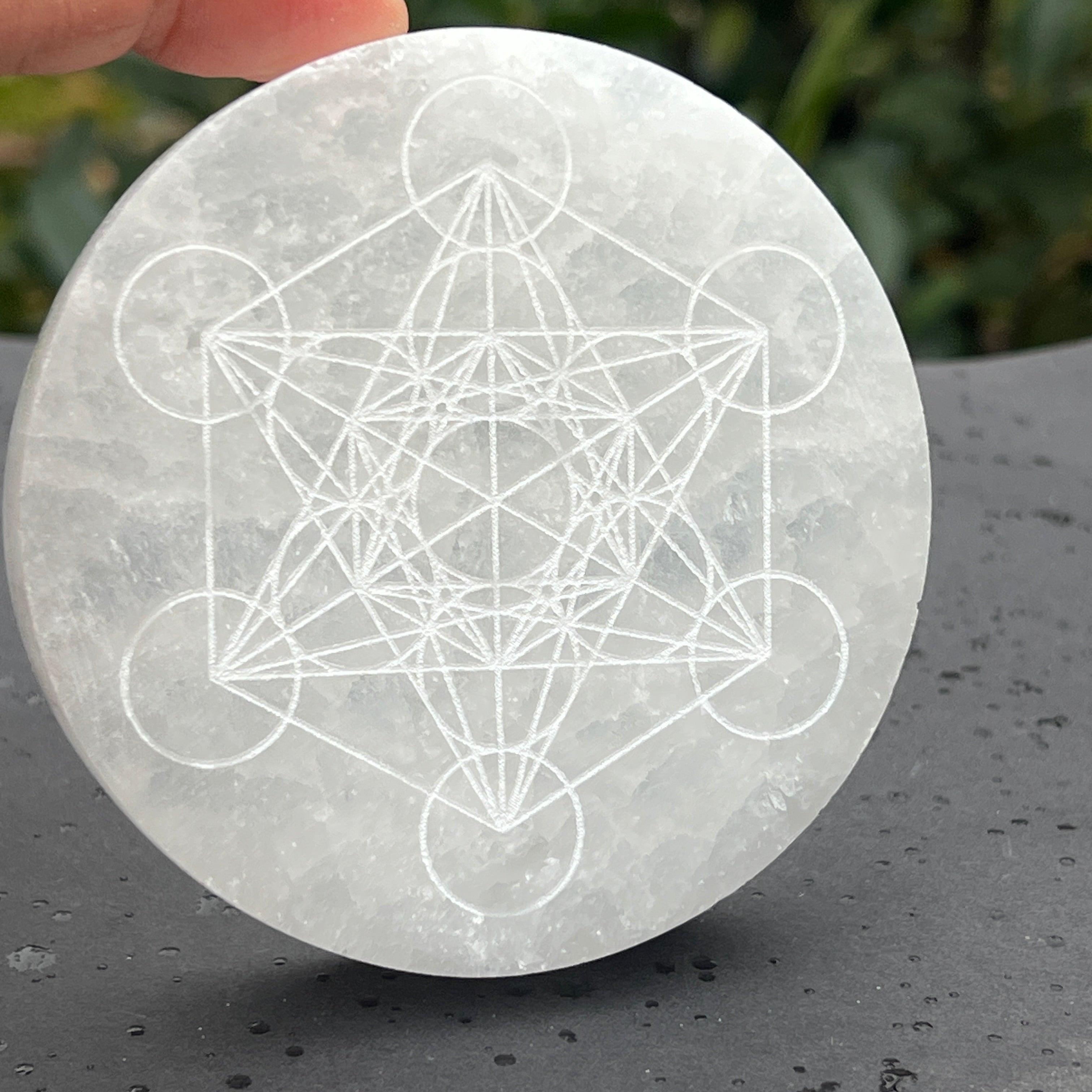 Disc Selenit Metatron 8, 10, 14 cm, grila grid cristale