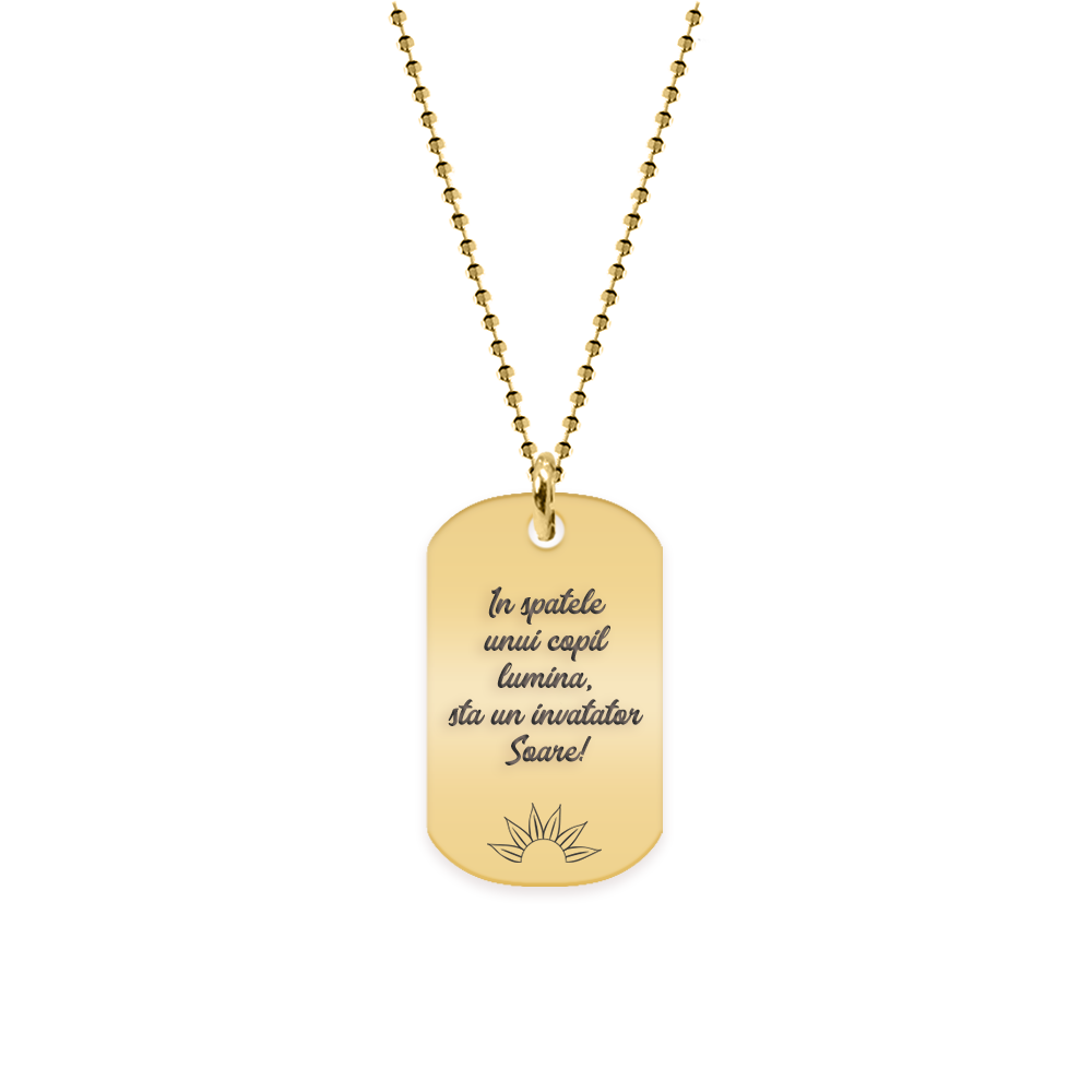 Discipulus - Colier personalizat dog tag invatator din argint 925 placat cu aur galben 24K