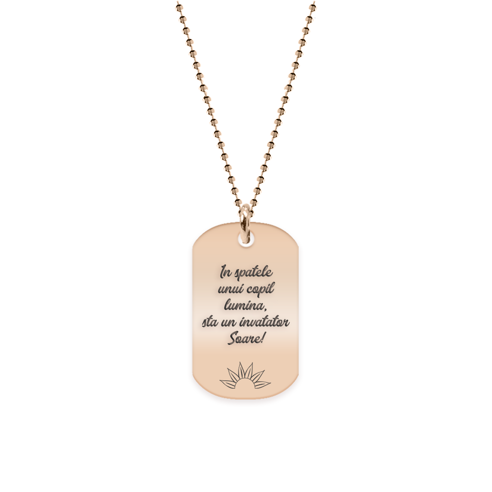 Discipulus - Colier personalizat dog tag invatator din argint 925 placat cu aur roz