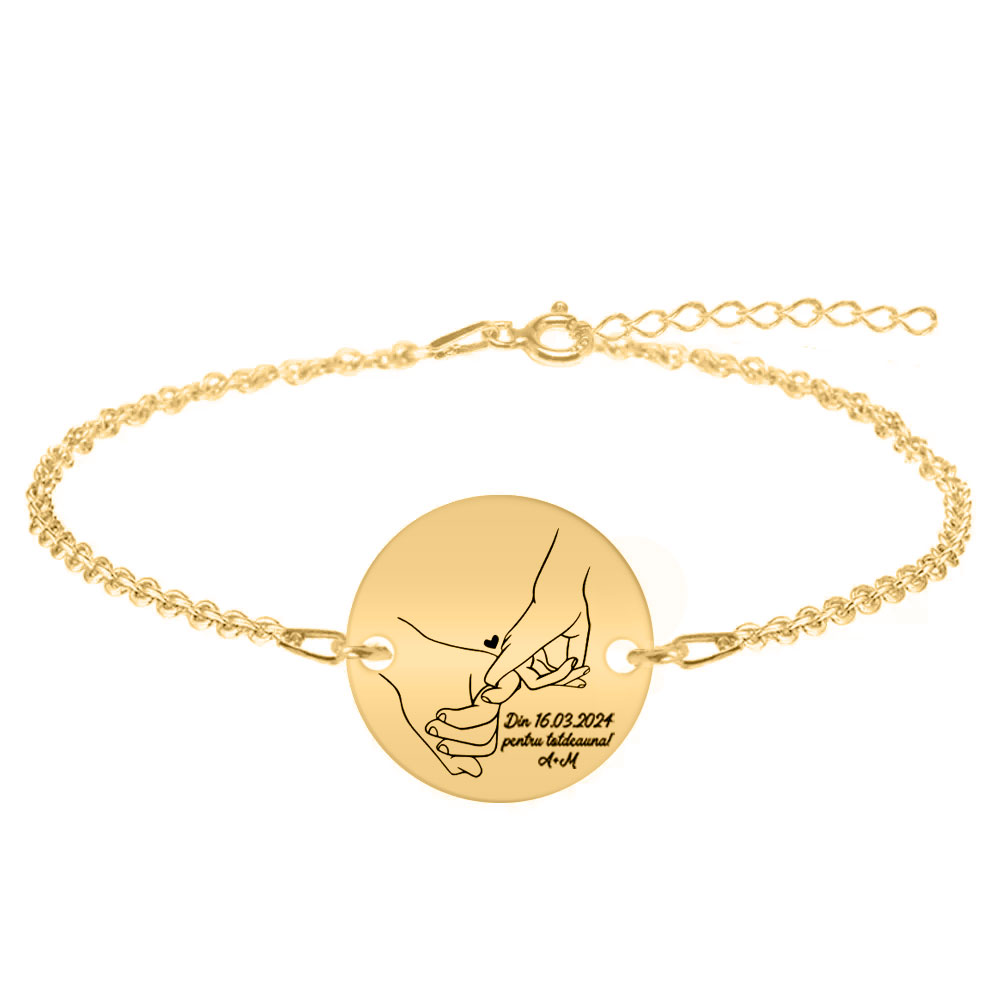 Ely - Bratara personalizata cu banut pentru cupluri din argint 925 placat cu aur galben 24 karate