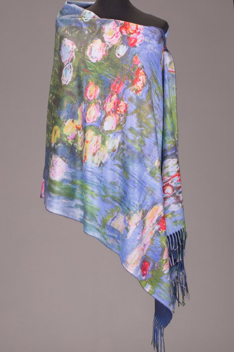 Esarfa cashmere cu imprimeu model inspirat dupa Nuferii de Claude Monet