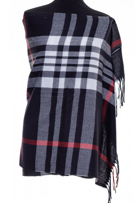 Esarfa casmir unisex cu carouri pe fond negru