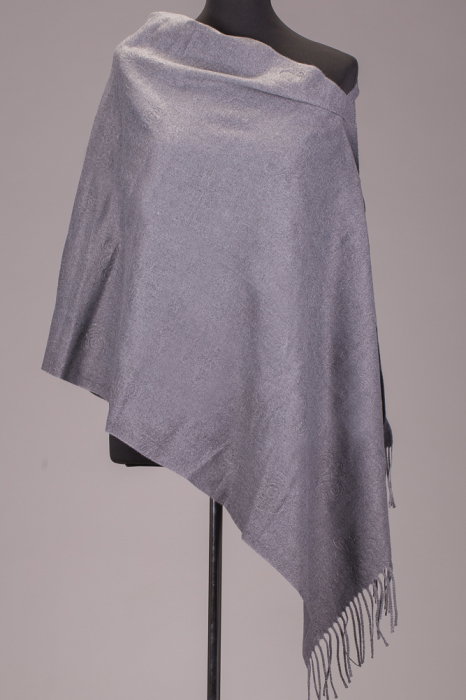 Esarfa dreptunghiulara gri din material tip cashmere