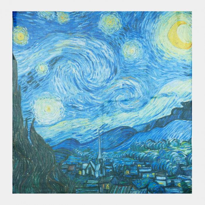 Esarfa patrata cu model inspirat dupa Noaptea Instelata a lui Van Gogh