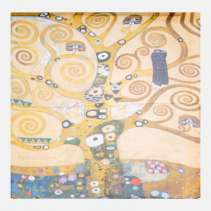 Esarfa patrata cu o singura fata cu imprimata cu model inspirat dupa Pomul Vietii - Gustav Klimt