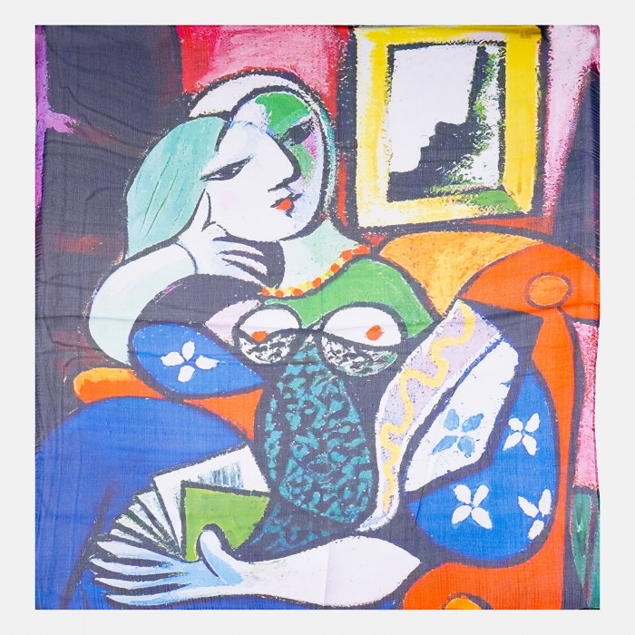 Esarfa patrata cu o singura fata imprimata cu model inspirat a dupa Fata in fata oglinzii a lui Picasso