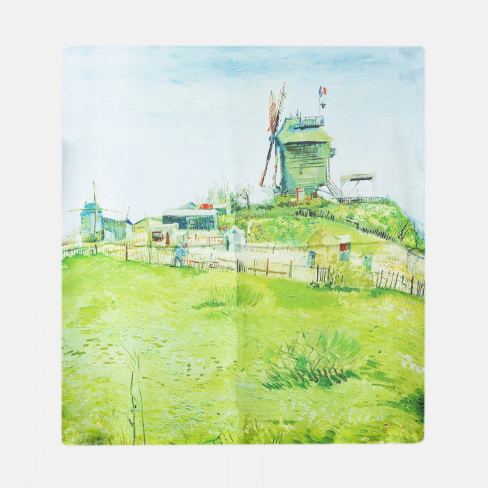 Esarfa patrata cu o singura fata imprimata cu model inspirat dupa Le Moulin de la Galette de Van Gogh