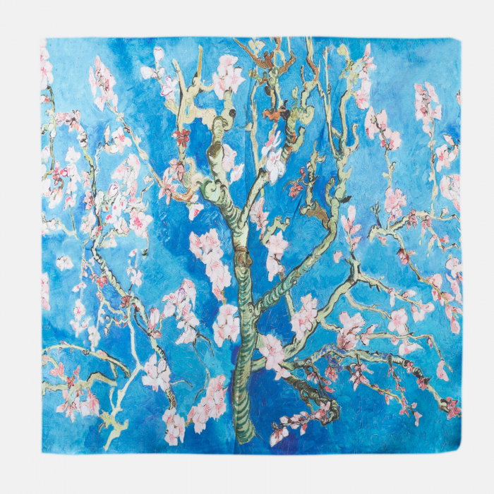 Esarfa patrata imprimata cu model inspirat dupa Migdal Inflorind de Van Gogh