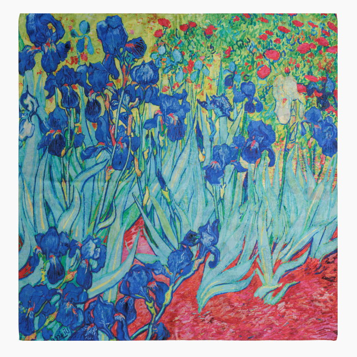 Esarfa premium din matase cu dubla fata, imprimeu cu model inspirat dupa Irisi - de Van Gogh