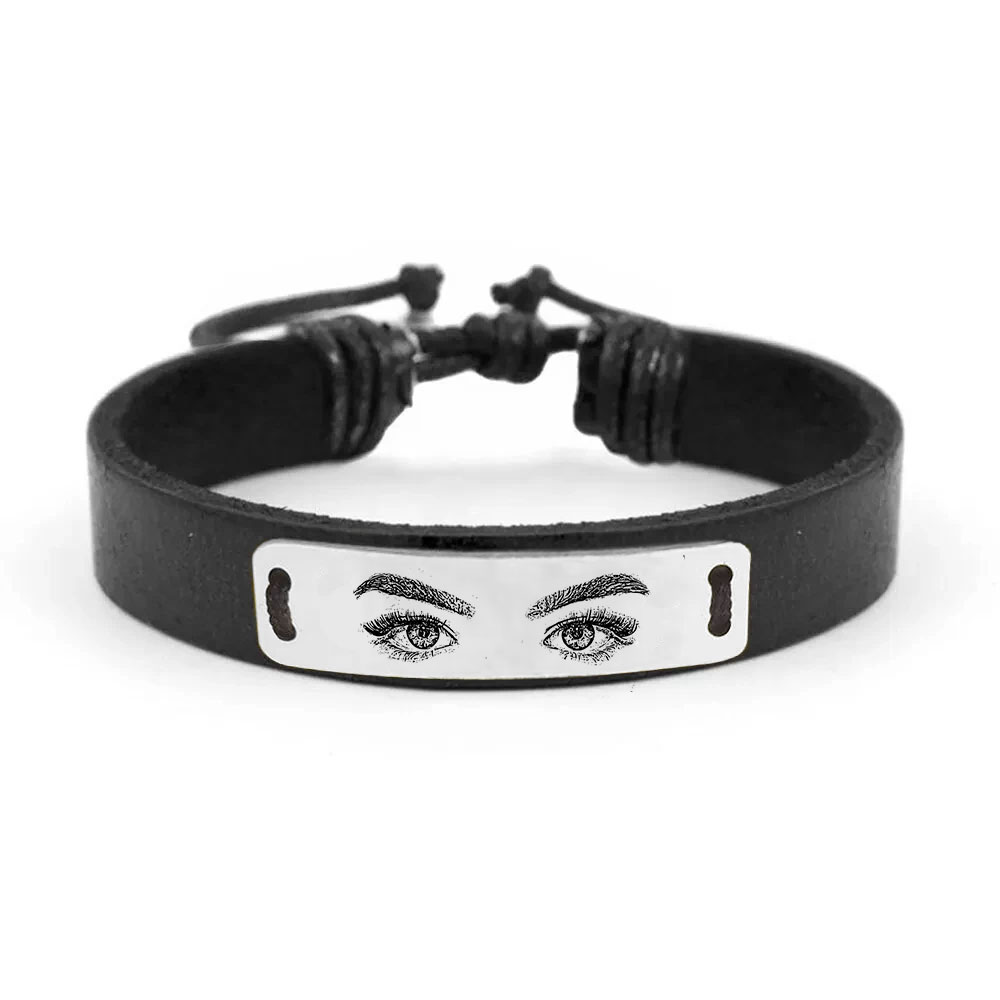 Eyes - Bratara personalizata cu fotografia ochilor cu piele si tablita din argint 925