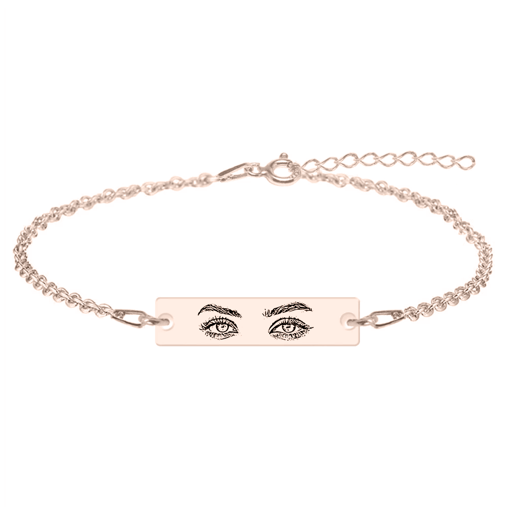 Eyes - Bratara personalizata cu fotografia ochilor si tablita din argint 925 placat cu aur roz - Lant Anchor