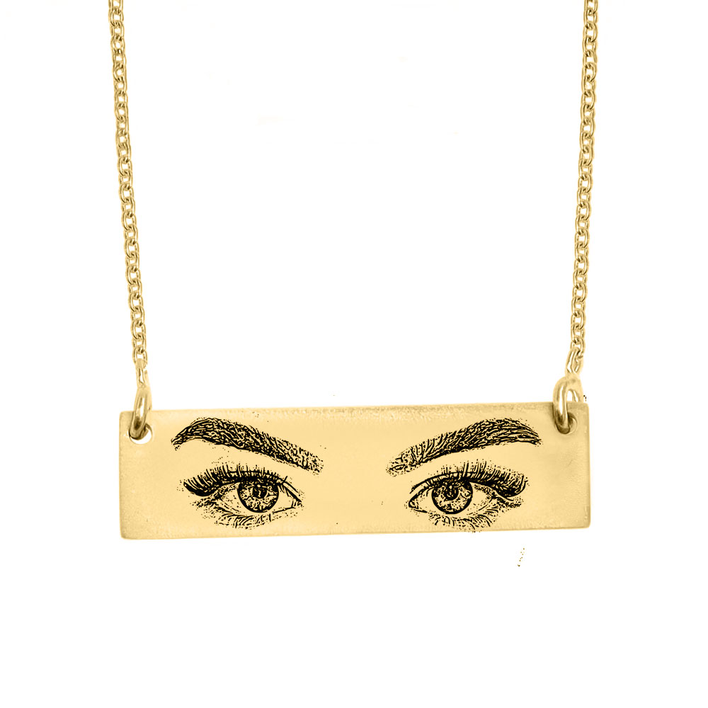 Eyes - Colier personalizat cu fotografia ochilor si tablita orizontala din argint 925 placat cu aur galben 24K