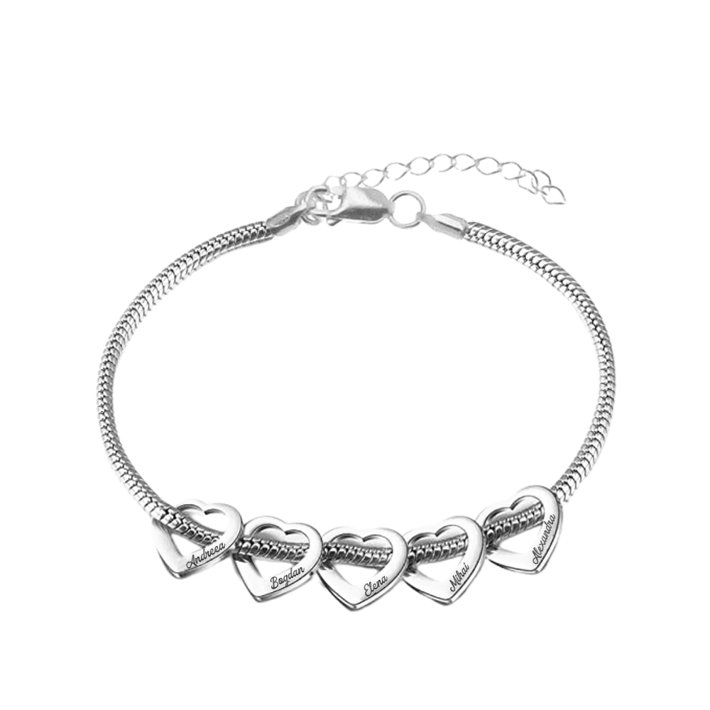 Family Love - Bratara personalizata cu inimioare gravate din argint 925