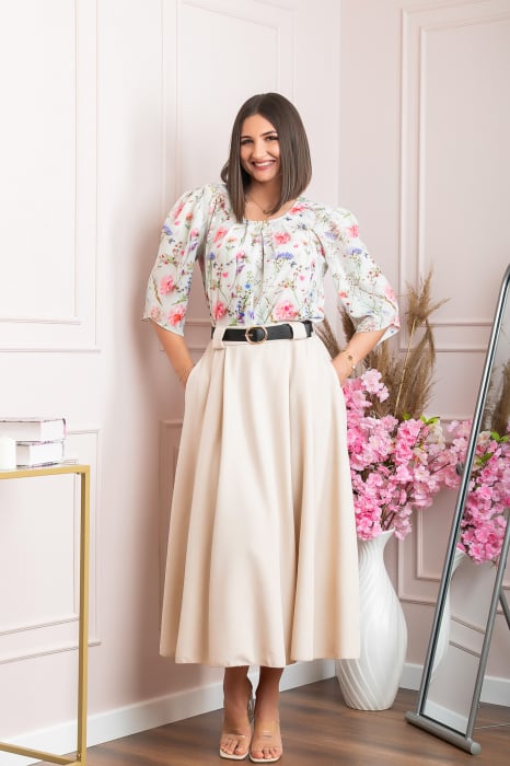 Fusta clos lunga Marissa cu buzunare functionale - Crem