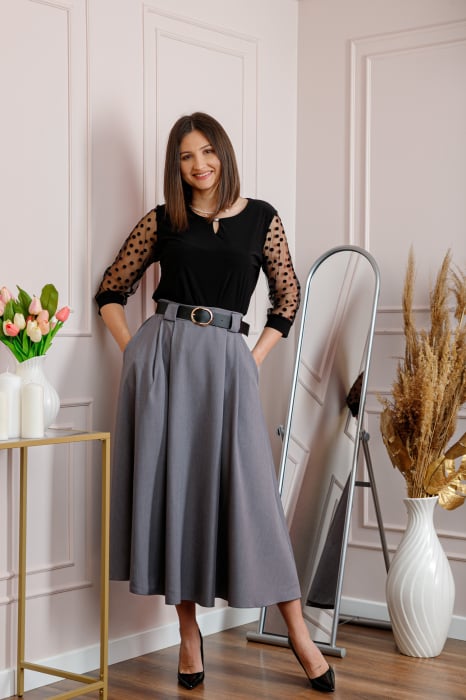 Fusta clos lunga Marissa cu buzunare functionale - Gri