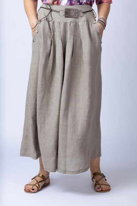 Fusta lunga casual, bej, din in, cu o curea fancy
