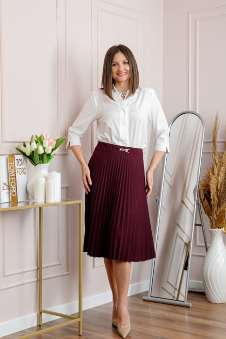 Fusta mov pruna dama Brandy plisata midi cu talie elastica