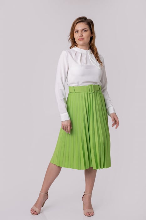 Fusta office plisata Ruby cu centura in talie - Verde praz