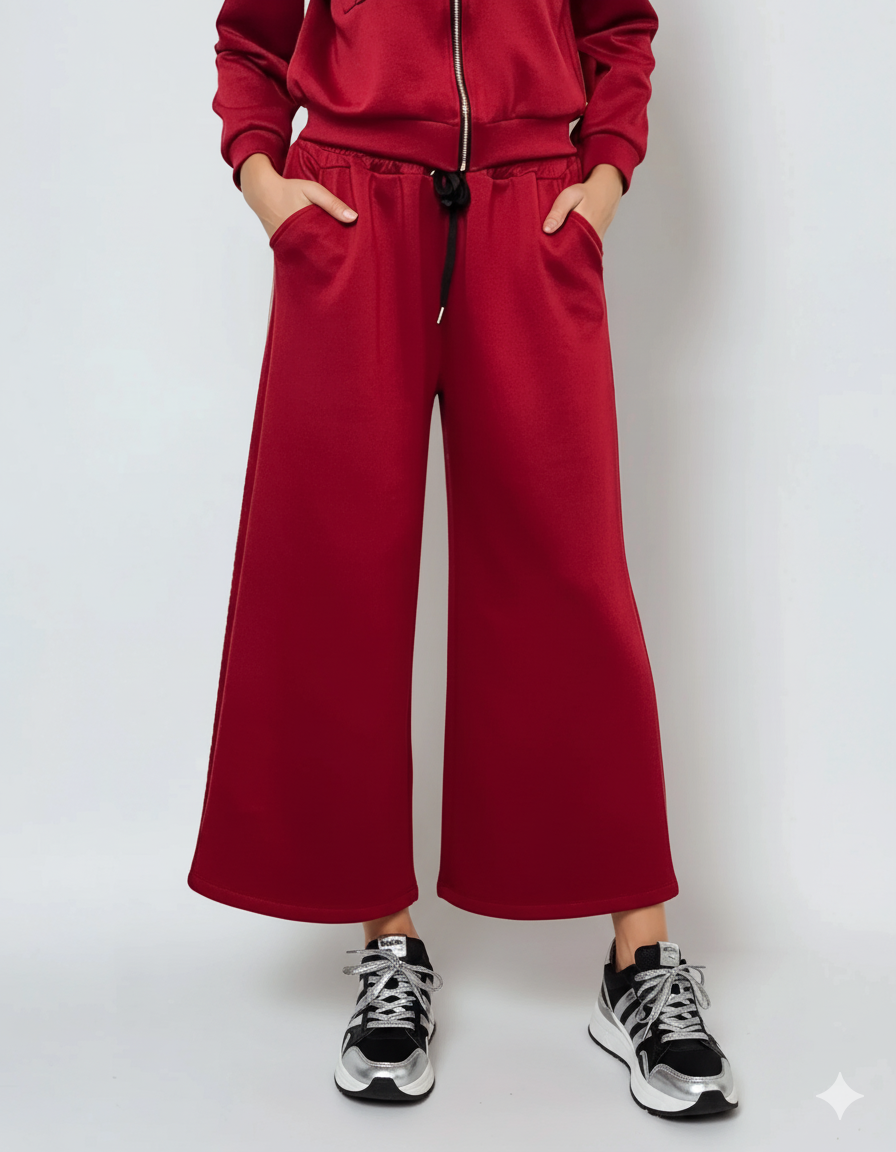 Fustă pantalon cu buzunare și șnur grena - Unica S-L