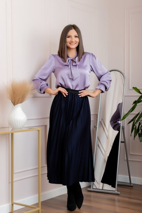 Fusta plisata eleganta Jacqueline cu elastic in talie - Bleumarin