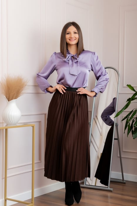 Fusta plisata eleganta Jacqueline cu elastic in talie - Maro