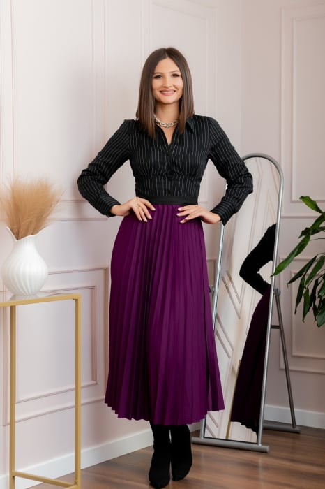 Fusta plisata eleganta Jacqueline cu elastic in talie - Mov