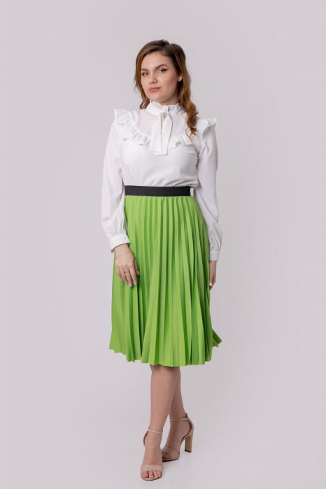 Fusta plisata Luna cu elastic in talie - Verde praz