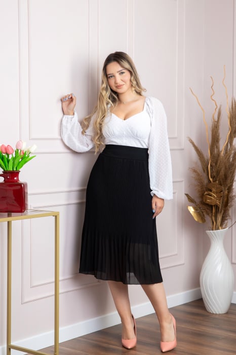 Fusta plisata neagra din voal cu elastic in talie