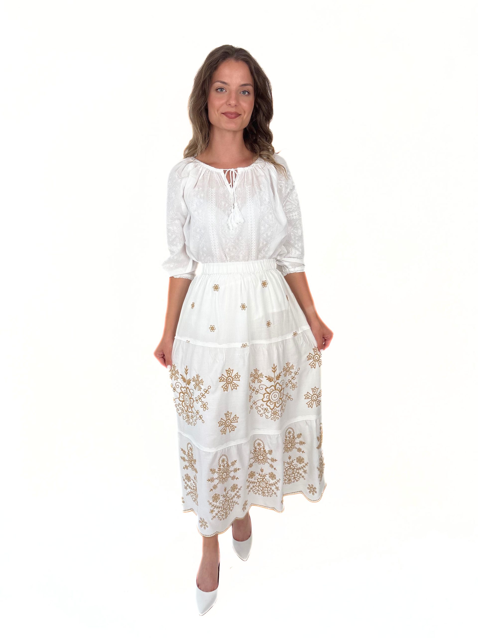 Fustă tradițională femei TM2023 *broderie bej* - XXL