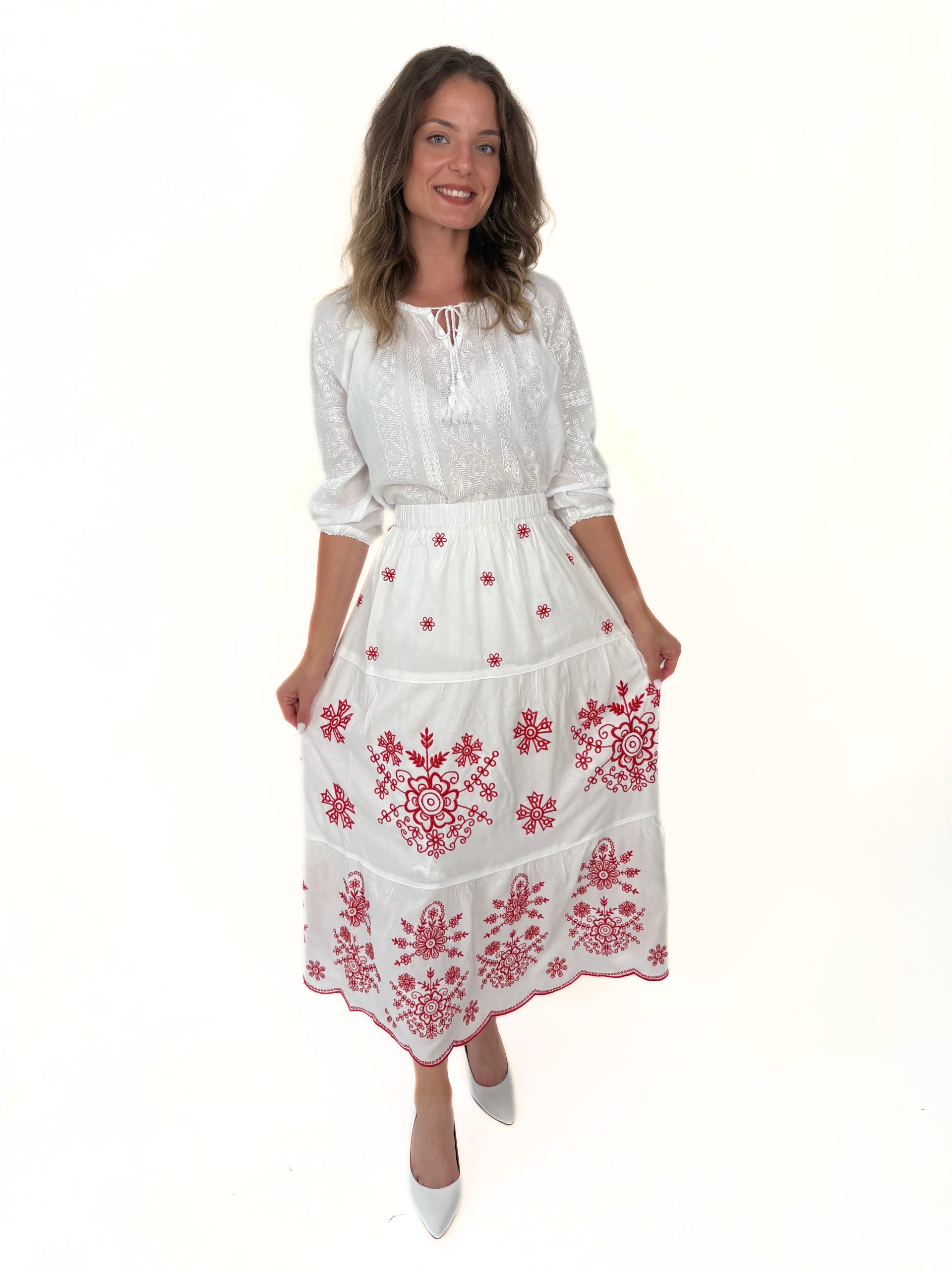 Fustă tradițională femei TM2024 *broderie rosie* - XL