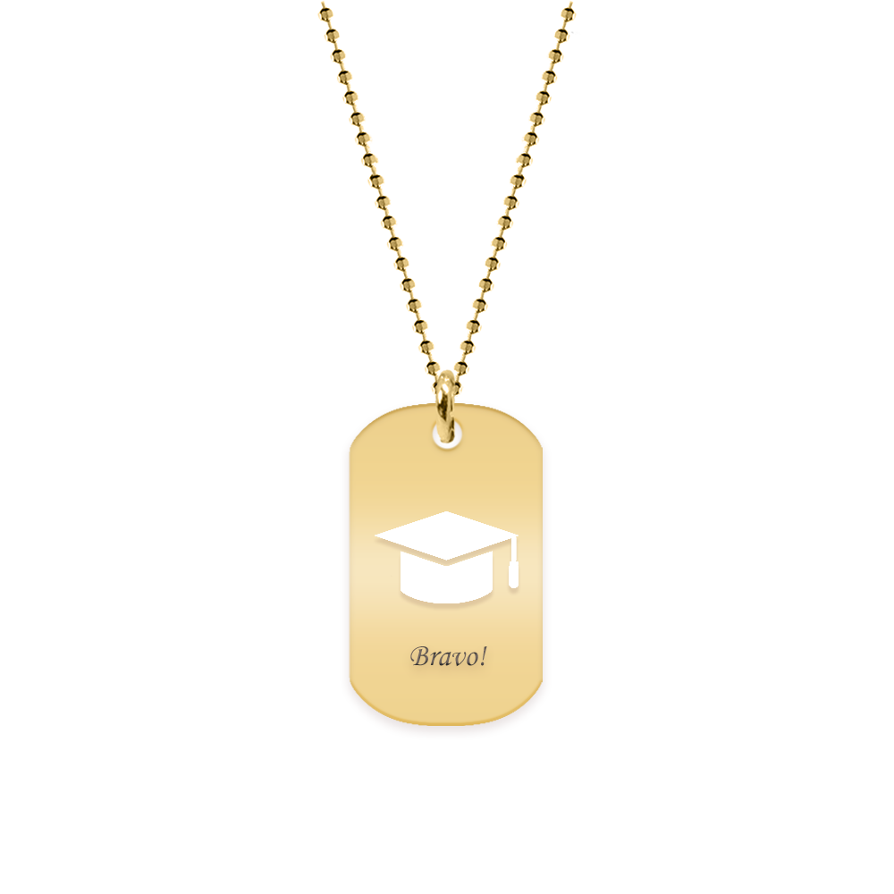 Gaudeamus - Colier personalizat absolvire dog tag din argint 925 placat cu aur galben 24K