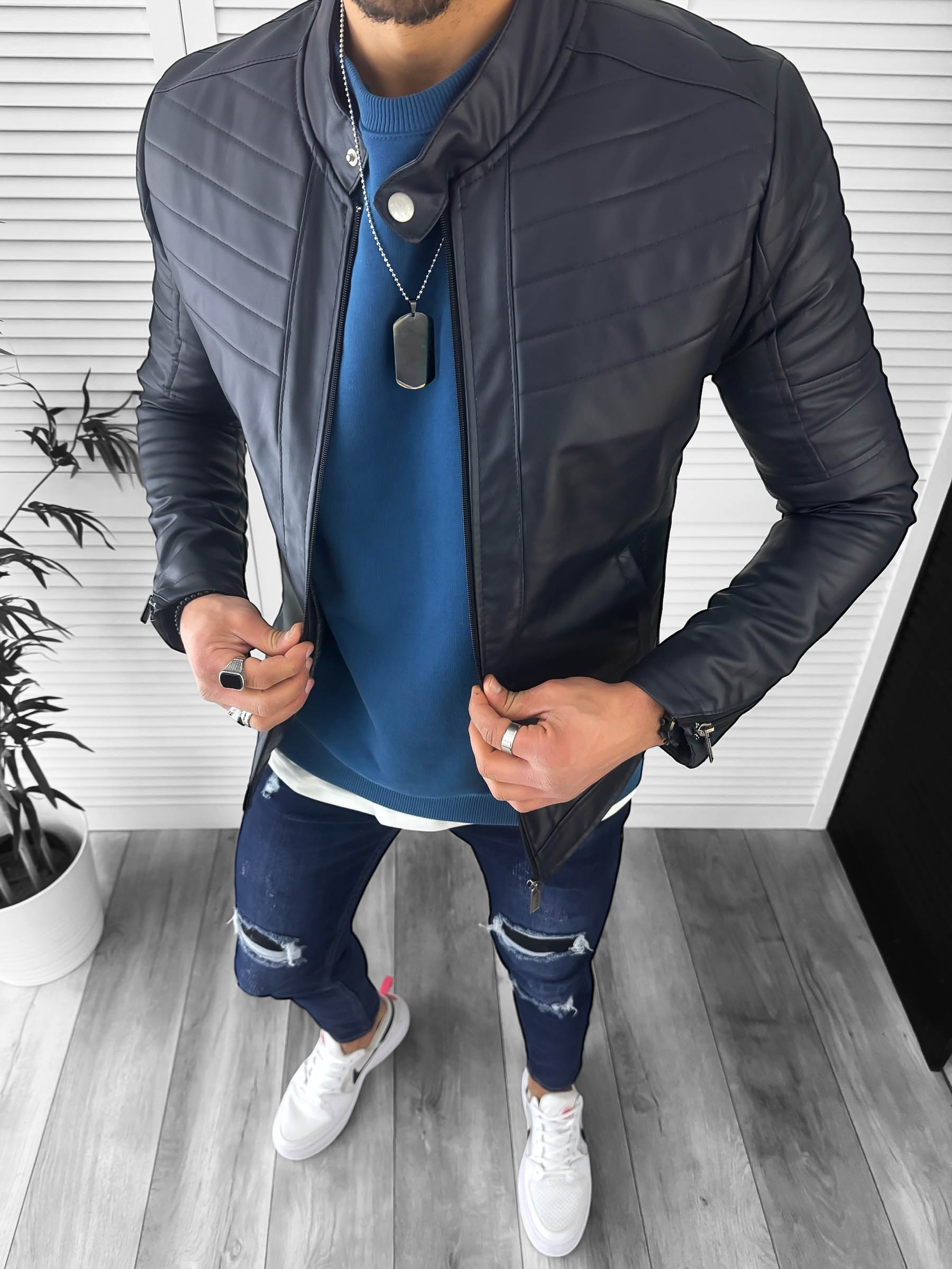 Geaca barbati bleumarin piele ecologica B2805 75