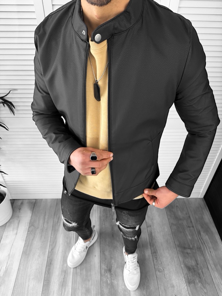 Geaca barbati neagra piele ecologica B2844 T9-3