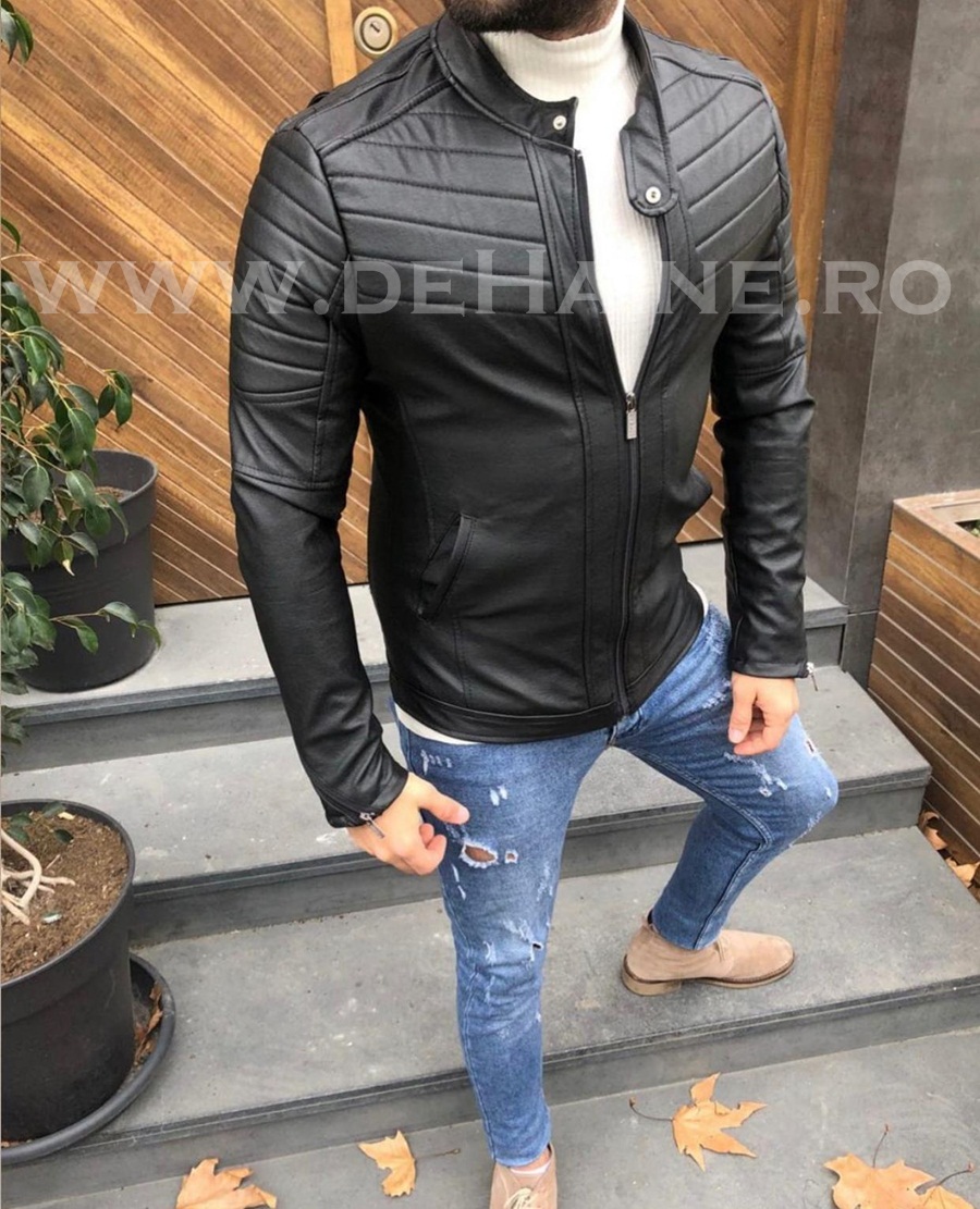 Geaca barbati neagra piele ecologica B2863 117-1