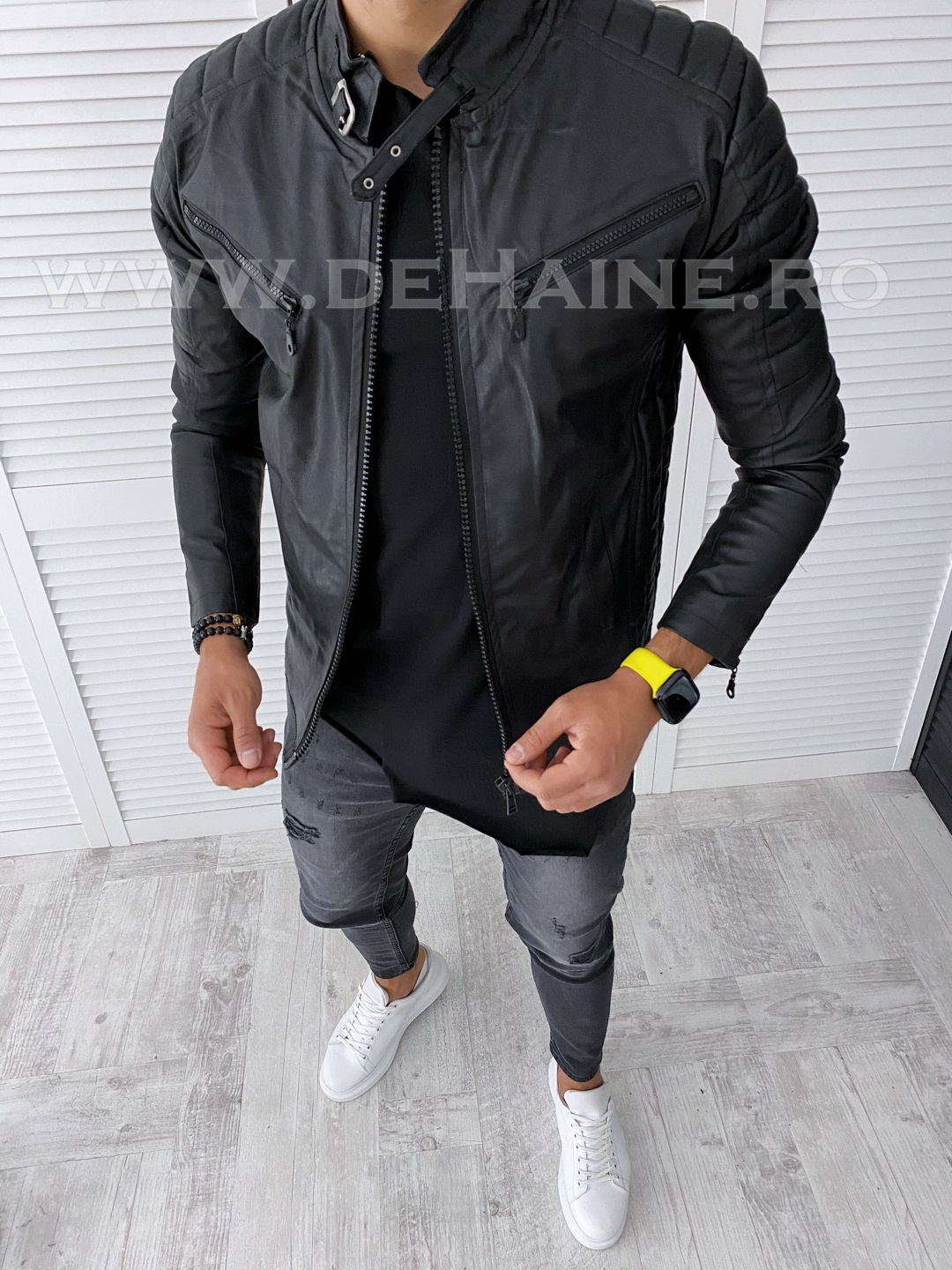 Geaca barbati neagra piele ecologica b2888 116-3